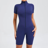 Toloer Belly Design Short Sleeve Zip Yoga Suit Women's Dance Sports Fitness Suit 50210-Outfit