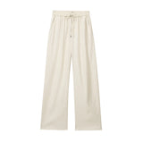 New Solid Color Elastic Waist Wide Leg Trousers 9929140-Outfit