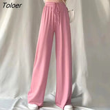 2023 Summer Wide Leg Pants Women Korean High Waist Pleated Loose Pants Woman Solid Color Lace Up Casual Trousers