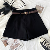 Pure Color High-Rise Thin Suit Shorts Wide Leg Pants With Belt Woman 2025
