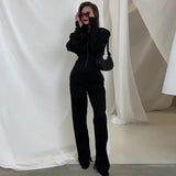 Autumn New Women's Pure Color Repair Body Coat High Waist Straight Trousers Two