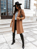 Autumn and Winter Three-Quarter Sleee Vintage long coat women 2021 Elegant -Neck Button Lapel Pocket Woolen Coat