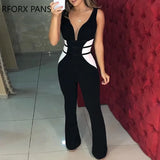 Color Mesh Insert Jumpsuits Office Lady For Women 2023-Outfit