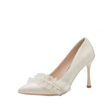 Gentle Style With Skirt High Heels 2025 New Bridesmaid Shoes With Beads Sharp Tips Single