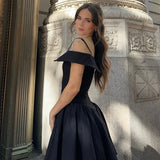 Toloer Women's Autumn Winter New Sexy Little Black Dress Temperament Royal Sister Waist Belt A Word Dress Female-Outfit