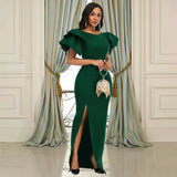 Sleeveless Lotus Side High Waist Repair In Forked Green High Waist Dress Dress Dress