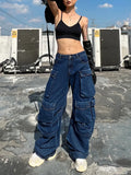 Toloer 2024 New Fashion High Waist Large Pocket Loose Casual Wide Leg Pants Women's Wear-Outfit