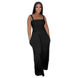 Toloer New Women's Solid Color Casual Strap Strapless Wide-Leg Jumpsuit-Outfit