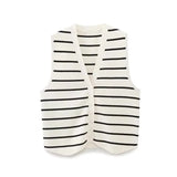 Women's Street Fashion Urban Leisure Knitted Striped Vest Vest Sweater 3519032-Outfit