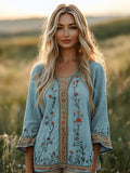 New Hot 3D Printed Ladies Round-Neck Long Sleeve Retro Bohemian