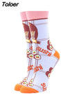Women Happy Funny Socks With Lattice Print Avocado Pizza Food Skateboard Harajuku Korean Simple Socks New Fashion