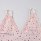 Pink Cami Printed Top And Shorts Pj Sets-Outfit