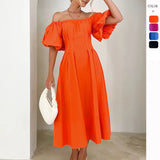 Women's Collar Dress Soaked Sleeve High-Waisted Dopamine Wearing Large Swing Dress Women's