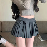 Mini Skirts Women Bandage Sweet High Waist Slim Sexy Culottes Preppy Style 2024 Spring New Elegant Pleated Skirt Female-Outfit