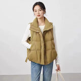 Korean Version Of Fashion Down Vest Women Wear 2024 Winter New Light White Duck Down Triangle Ribbon Warm Vest-Outfit