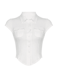 Pocket Button Down Cropped Blouse-Outfit