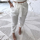 Waist Broderie Lace Casual Pants-Outfit