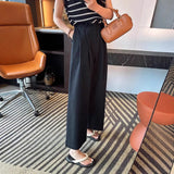 High-Rise Water Wash Cotton Casual Suit Pants Women's Summer Thin Loose Straight Broad Leg Pants Feel Nine-Point