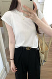 Minority Shoulder-Flanged Short-Sleeved T-Shirt Girls Summer 2024 New Korean Short Blouse-Outfit