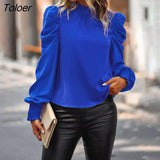 Collar Puff Sleeve Pullover Blouse Women Pleated Vintage Elegant Green Blosues Women Loose Autumn Fuchsia Shirt Tops