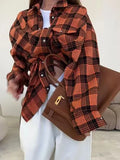 Style Collar Loose Shirt 2025 Autumn Check-In Long-Sleeved Pocket Women's