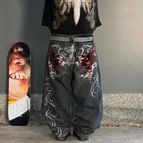Trend Of Spring And Autumn Street Dark Gotham Haircut Printed Jeans Loose Personality Wide-Legged Trousers-Outfit