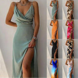 Women's Dress 2025 Summer Sling V-Neck Open Fork-Print