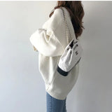 V-Neck Solid Color Loose Sweater-Outfit