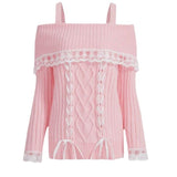Toloer And Winter New One-Word Shoulder Lace Lace Strap Knit Sweater Female YF2367-Outfit