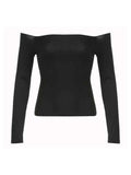 Solid Color Off Shoulder Slim Long Sleeve Tee-Outfit