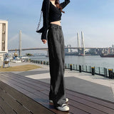 Toloer Hole High Waist Wide Leg Jeans For Girls Fall Students Straight Tube Loose Show Thin Design Sense Pants High Street Ins Tide-Outfit