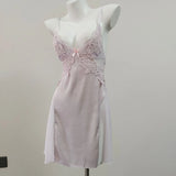 New Sexy Deep V Plus Chest Pad Pajamas Female Embroidery Lace Perspective Temptation To Tempt The Ribbon Pyjamas Home Clothes