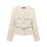 Textured Long-Sleeved Round-Neck Casual Suit Jacket 2025 Spring Temperament Button Trim Jacket