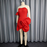 Design Sexy Bosom Dress Asymmetric Three-Dimensional Flower Party Dinner Dress Dress