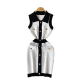 Luxury High Sense Sleeveless Knitted Dress Female Polo Collar Single Buckle Design Niche Sister Temperament