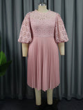Lace Lantern Sleeve Dress Elegant Commuter Style Fold Dress