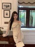 Blouse Women Bowknot Off Shoulder Flare Sleeve Elegant Fairy Slash Neck Spring Summer Tops Ladies Fashion Shirts Chic-Outfit