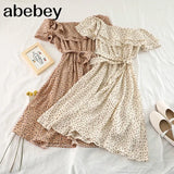 Print Floral Women Dress Spring Summer Bow Vestidos Chiffon Beach Style Student Sweet Mini