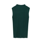 Women Ribbed Halter Tank Crop Tops Summer Spring 2023 Base T-shirt Harajuku Adults Sleeveless Solid Color Round Neck Knit Tops-Outfit