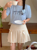 Bowknot Short Sleeve Round Neck Knit Top-Outfit