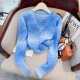 Autumn / Winter New Sweet Dopamine V-Neck Cardigan Girl's Short Graded Plush Blouse-Outfit