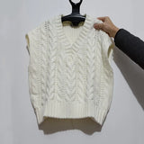 Ardm Fashion Twist Sweater Vest Pink V Collar Oversize Vintage Kintted Jumper Cross Lace Up White Femme Veste Chic Tops