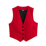 Women's Retro Solid Color Candy Color V-Neck Short Suit Vest / Horse Clip