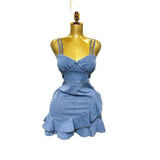 Summer Elastic Waist Sexy Cowboy Sling Dress Lotus Side Ass Short Skirt