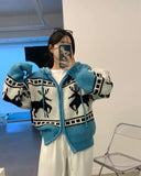 Deer Jacquard Hooded Knitting Zipper Cardigan-Outfit