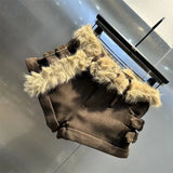 Brown Fur Belt Low Waist Shorts-Outfit