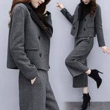 New Women's Clothing Autumn And Winter Two Sets Of Trousers With Trousers With Tyribs, Coat Broad Leg Trousers Casual Fashion Suit Women's
