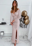 Winter Elegant Swewtheart Off Shoulder Long Sleeve Slit Evening