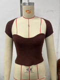 Toloer Sell Versatile New Fashion Slim Square Neck Stretch Shoulder Short Sleeve Sweater Sweater Woman-Outfit