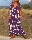 Ladies Style V-Neck Loose Waist Dress 2025 Summer Fashion New Set Long